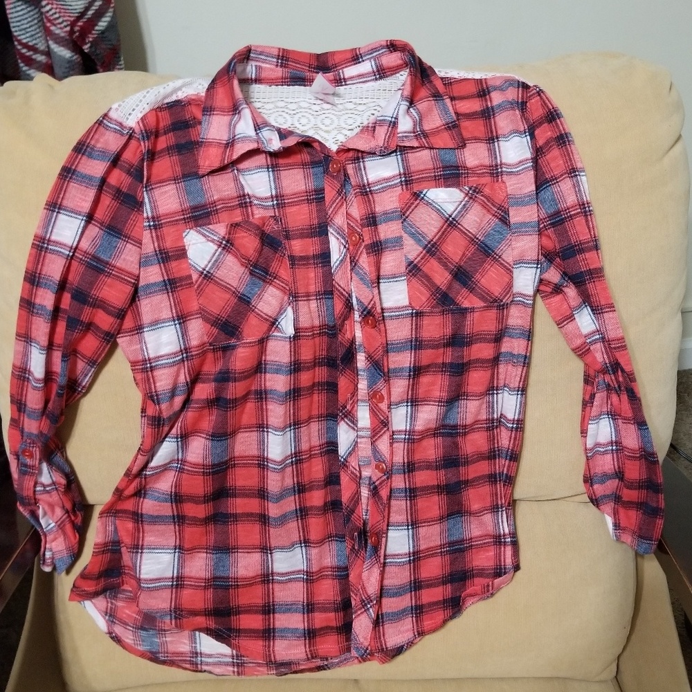 Plaid button up top